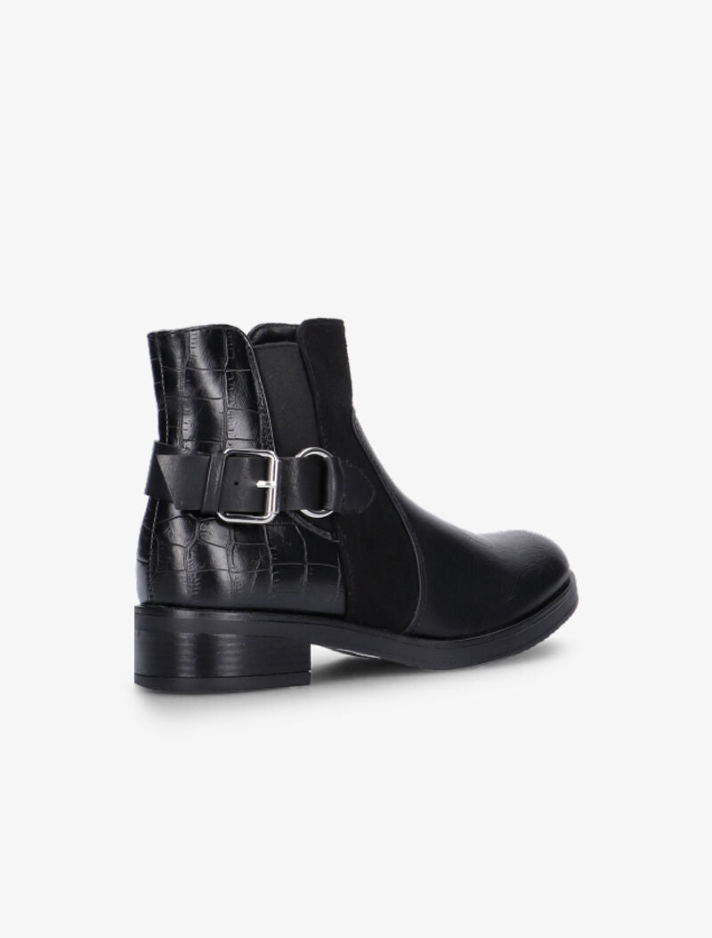 Boots bimatière basses à contrefort croco - noir - 5