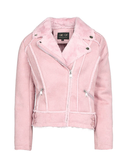 Veste suédée à col fourrure - rose - 3