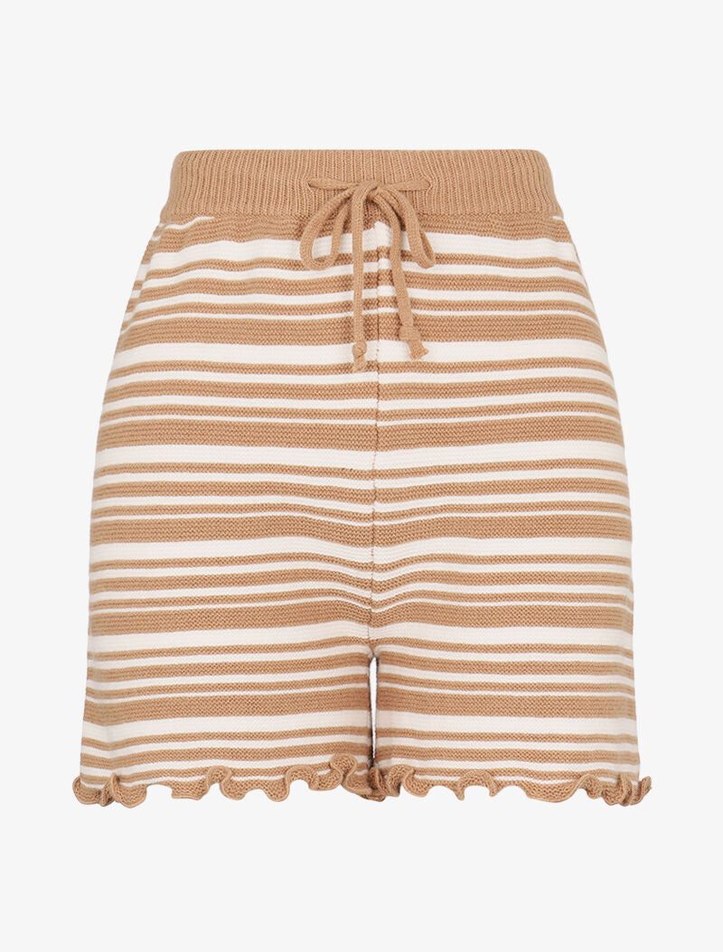 Short rayé en maille - camel - 1