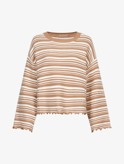 Pull à rayures et bords volantés - camel - 1