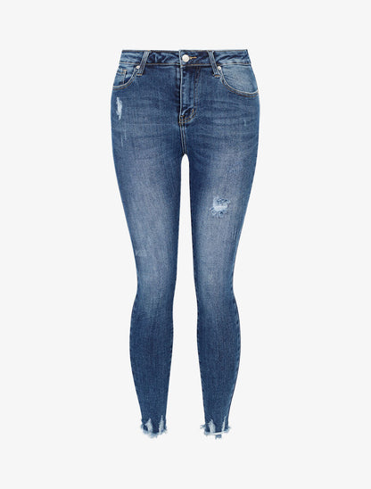 Jean skinny à bords effilochés - bleu denim - 2