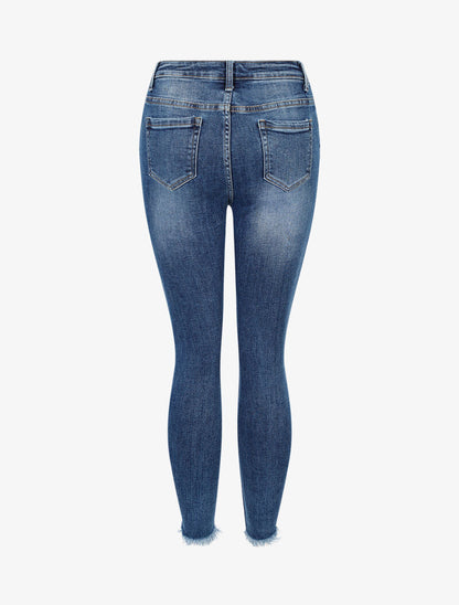 Jean skinny à bords effilochés - bleu denim - 3