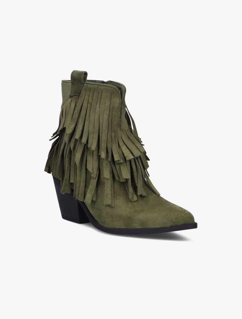 Bottines pointues à franges - kaki - 2