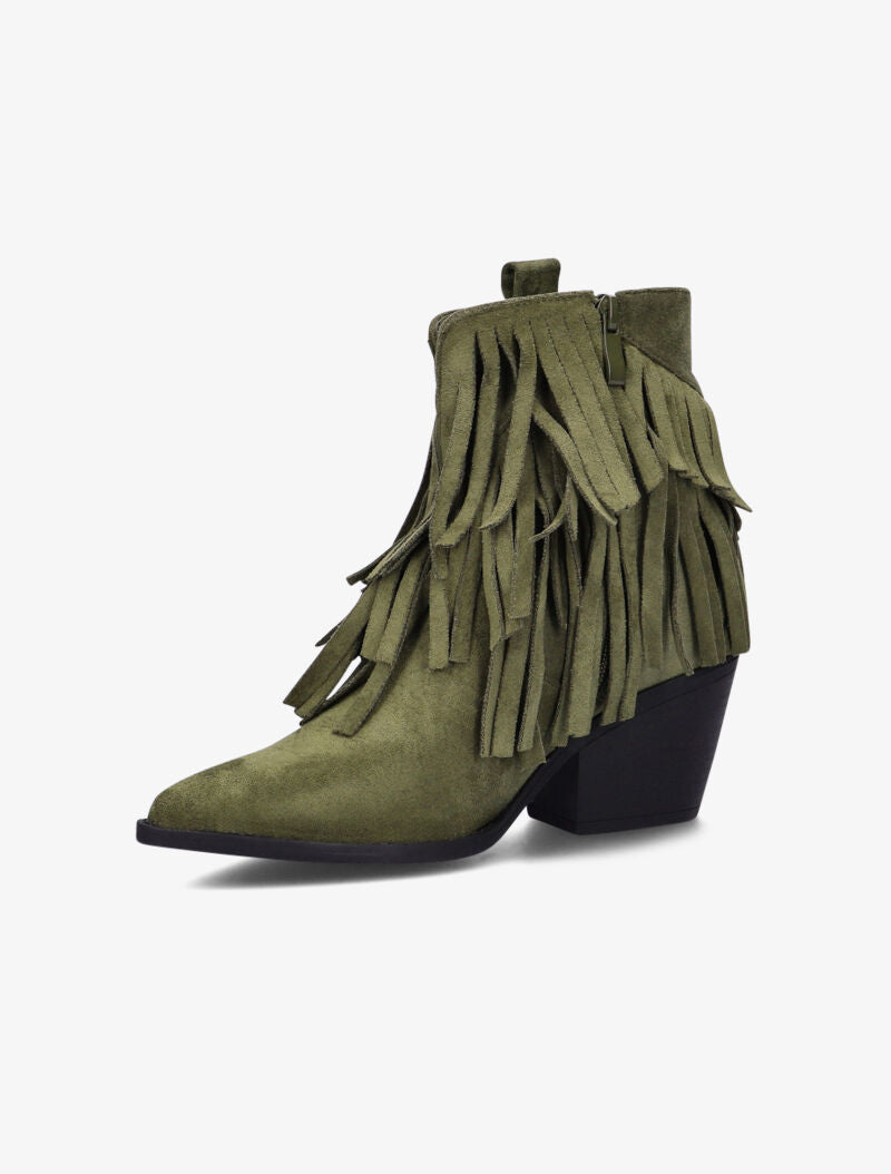 Bottines pointues à franges - kaki - 3