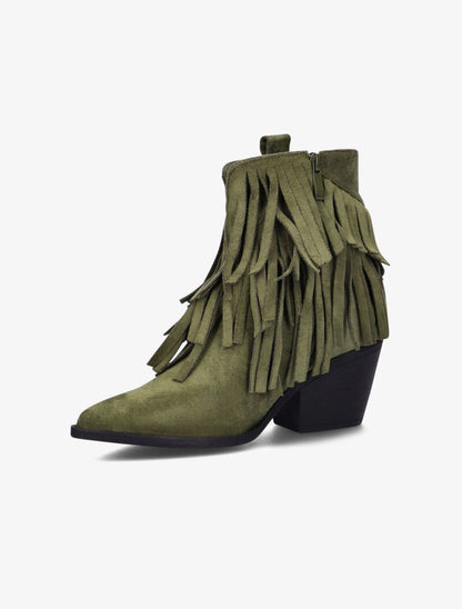 Bottines pointues à franges - kaki - 3