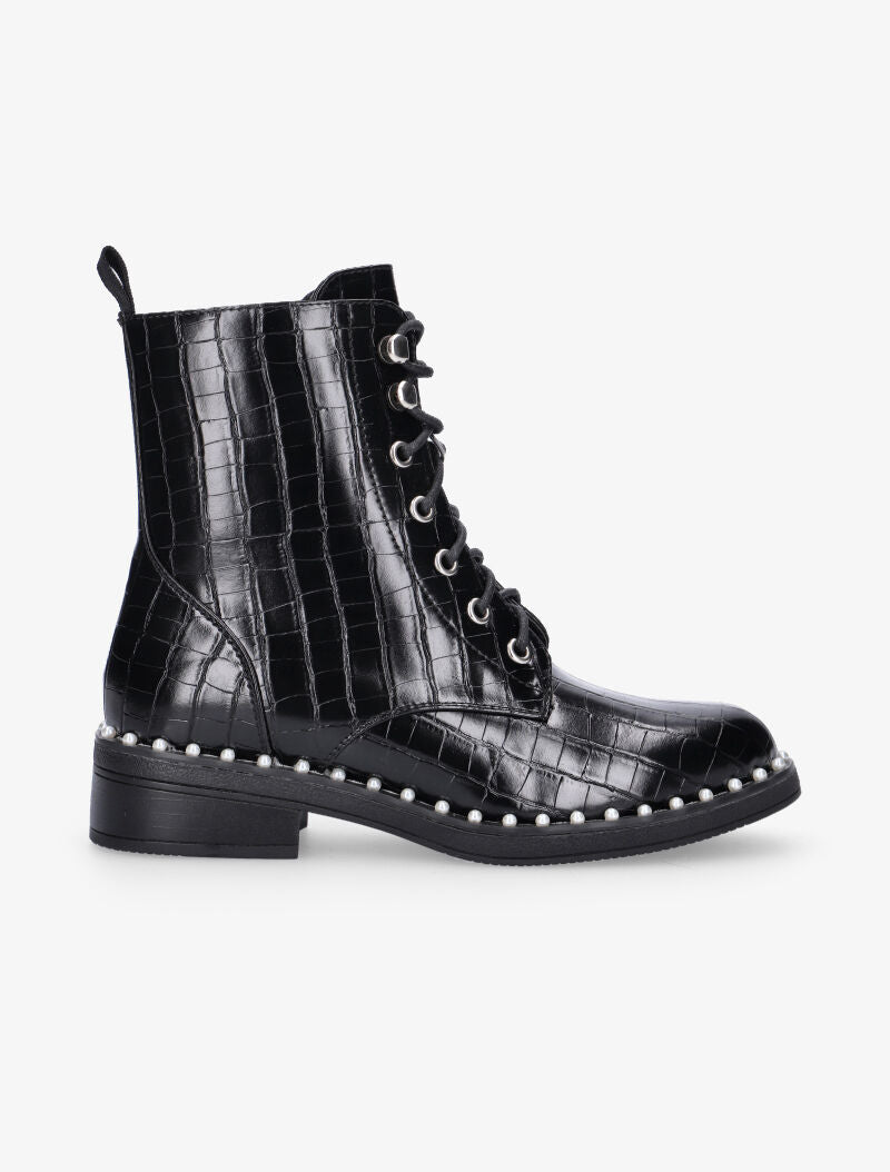 Boots croco à tour de semelle perlé - noir - 5