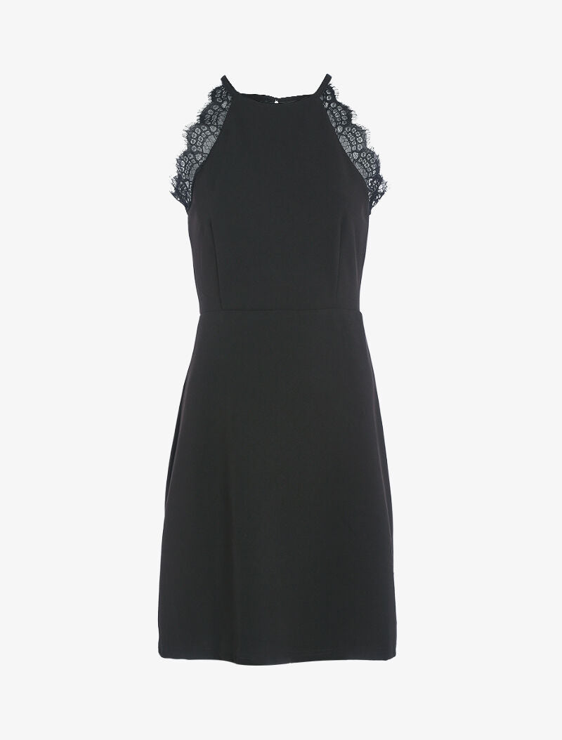 Robe à col américain et dentelle - noir - 3