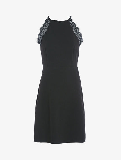 Robe à col américain et dentelle - noir - 3