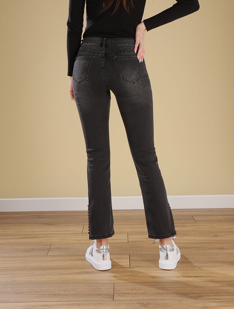 Jean flare empiécé dentelle - anthracite - 2