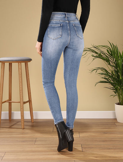 Jean basique griffé à taille haute - denim clair - 2
