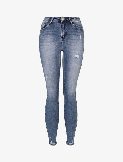 Jean basique griffé à taille haute - denim clair - 3