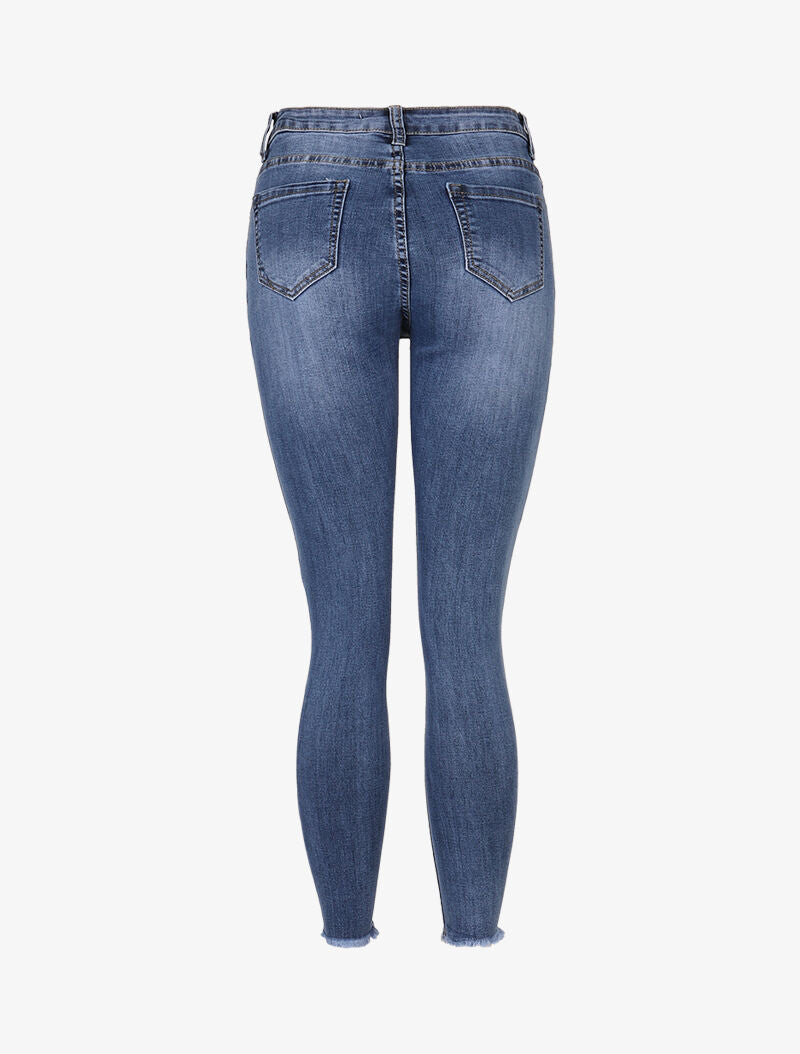 Jean griffé taille haute - bleu denim - 4