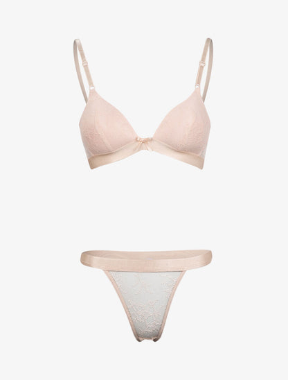 Ensemble en dentelle fleurie et résille - rose - 1