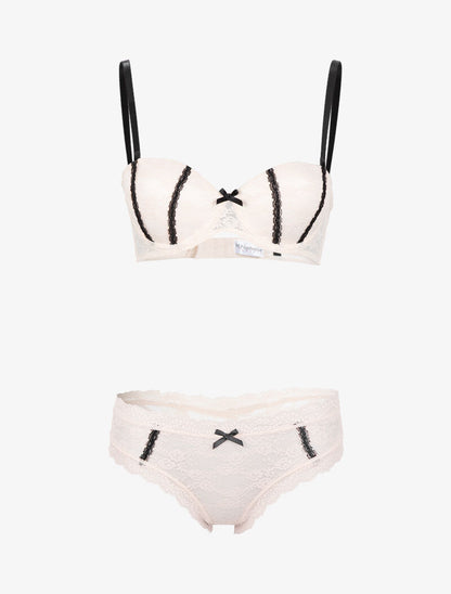 Ensemble emboitant en dentelle à bandes contrastantes - rose - 1