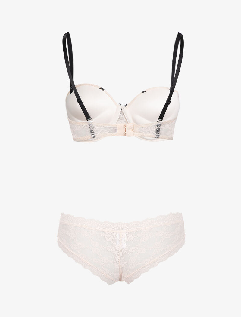 Ensemble emboitant en dentelle à bandes contrastantes - rose - 2
