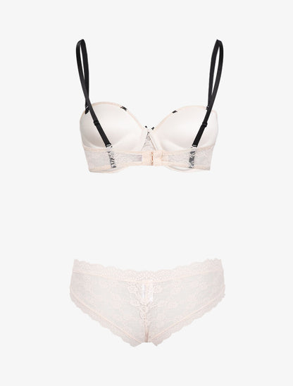 Ensemble emboitant en dentelle à bandes contrastantes - rose - 2