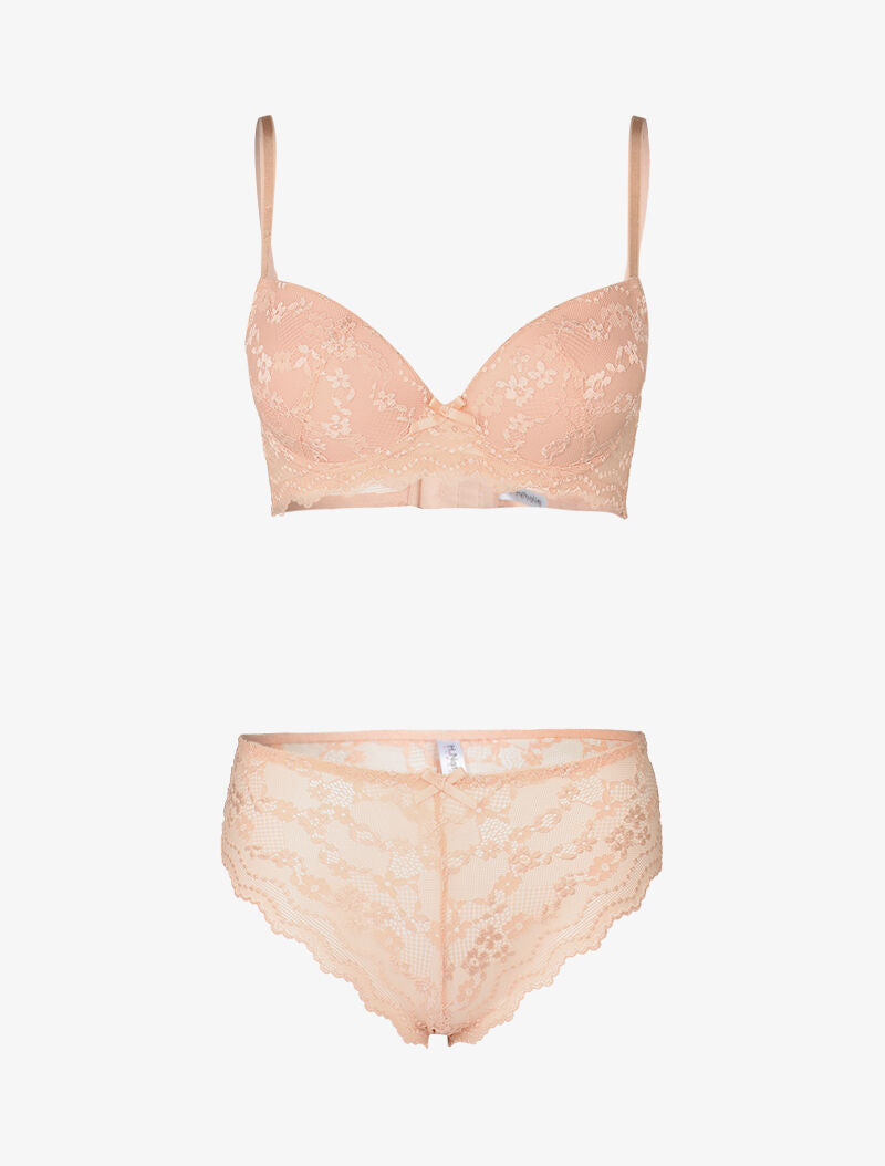 Ensemble push up en dentelle fleurie - rose - 3