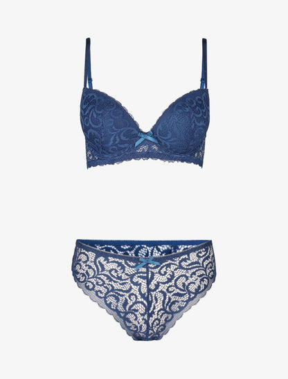 Ensemble push up en dentelle stylisée - bleu - 3