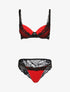Ensemble satiné à empiècements résille et dentelle - noir/rouge - 1