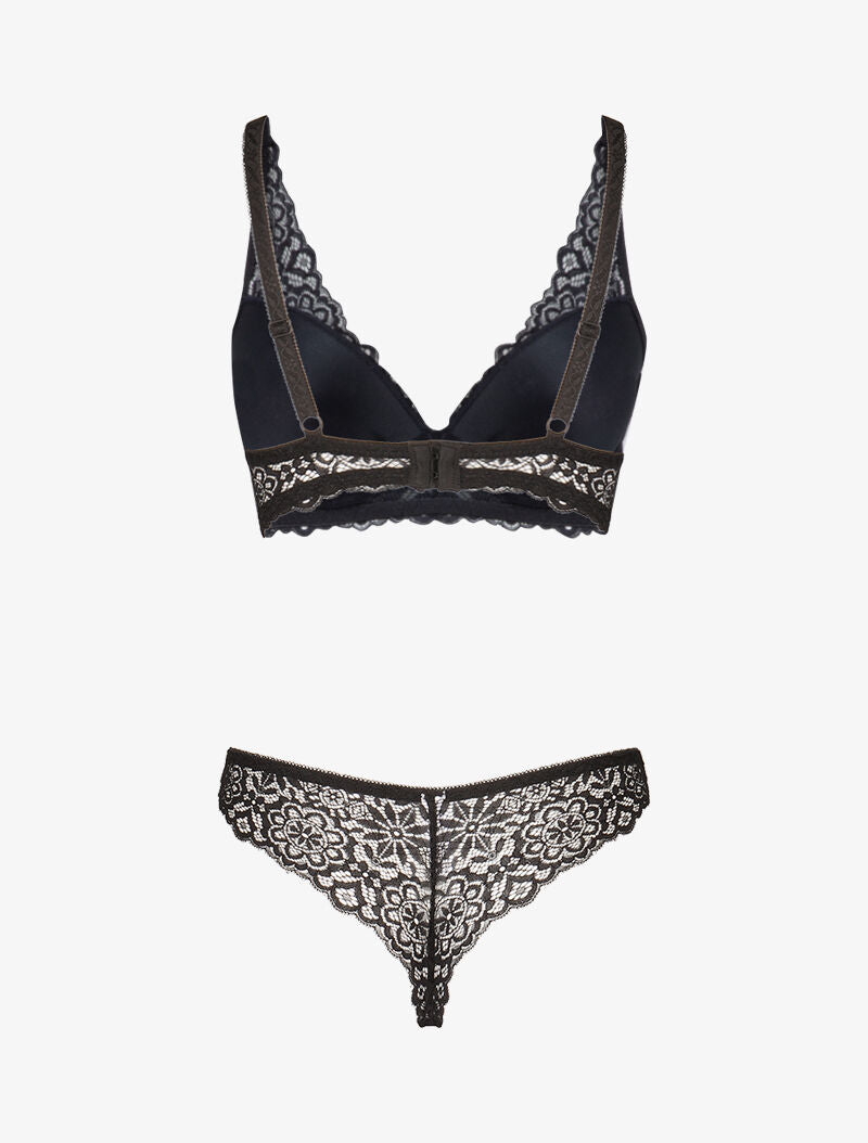 Ensemble ampliforme en dentelle fleurie - noir - 2