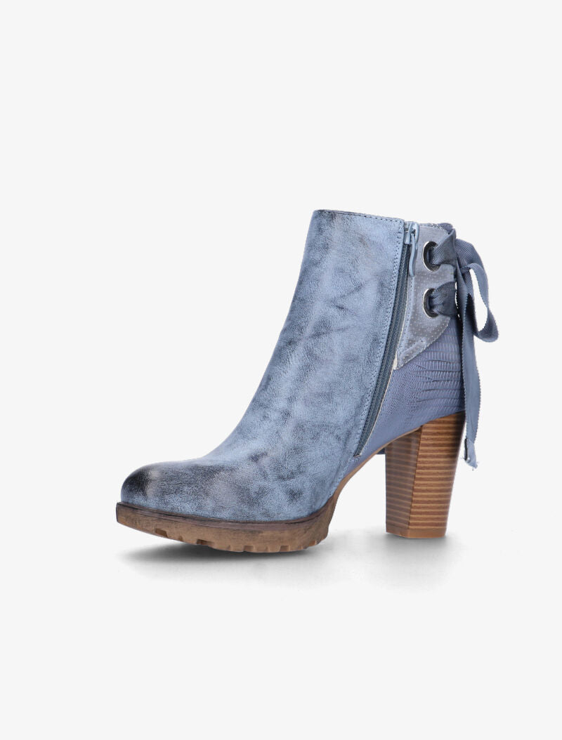 Bottines à effet vieilli et noeuds - bleu charrette - 4