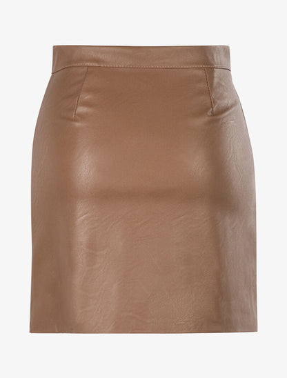 Jupe droite zippée en simili - camel - 2