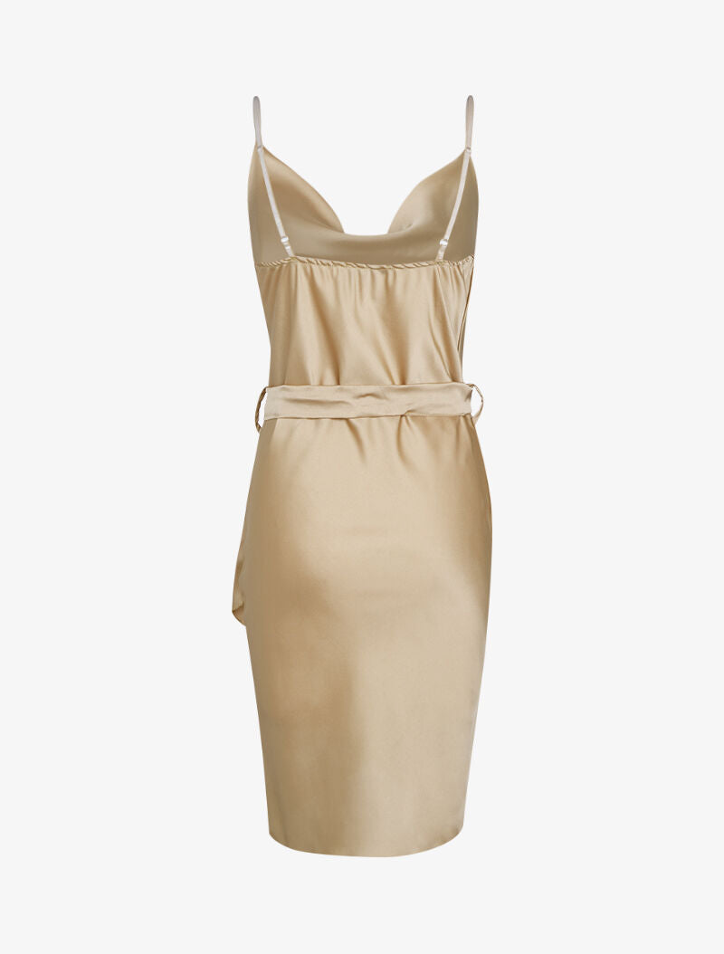 Robe satinée à col bénitier - beige foncé - 2