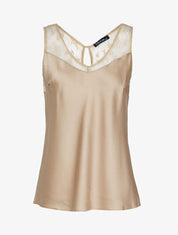 Top satiné à décolleté en tulle - beige - 1