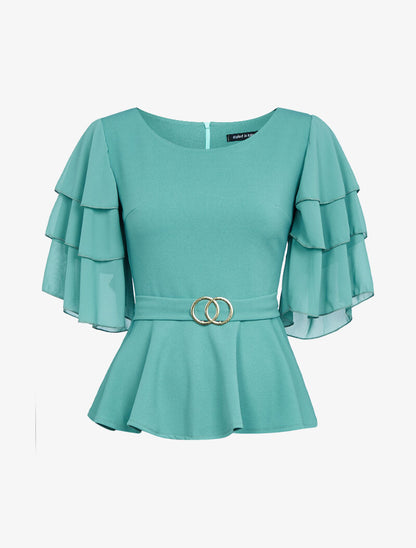 Top péplum à volants - vert d&