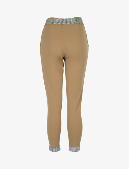 Pantalon 7/8 à ourlets pied de poule - taupe