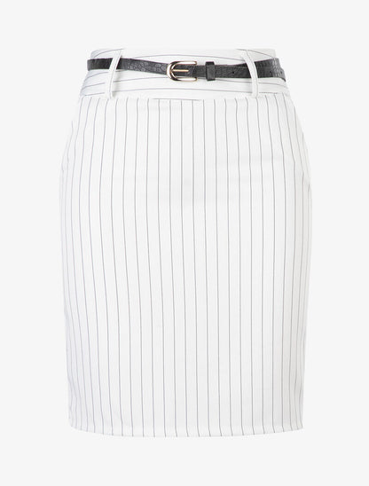 Jupe tailleur à fine rayures - blanc - 1