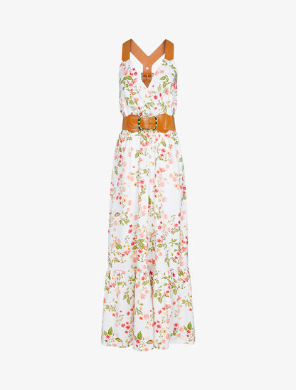 Robe à bretelles style sangles en simili - ecru - 1