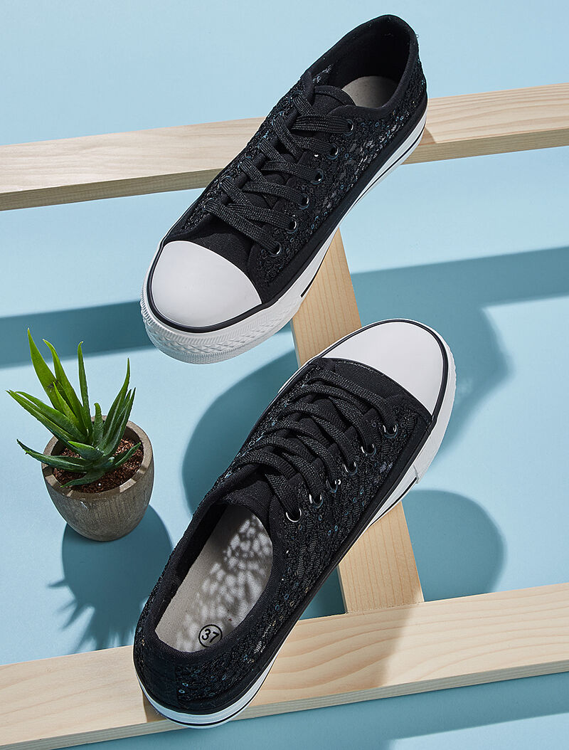 Tennis style crochet et sequins - noir - 1