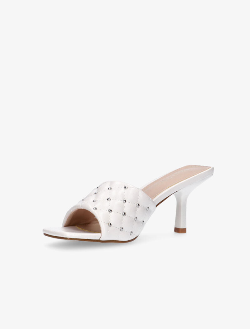 Mules effet capitonné à clous - blanc - 3