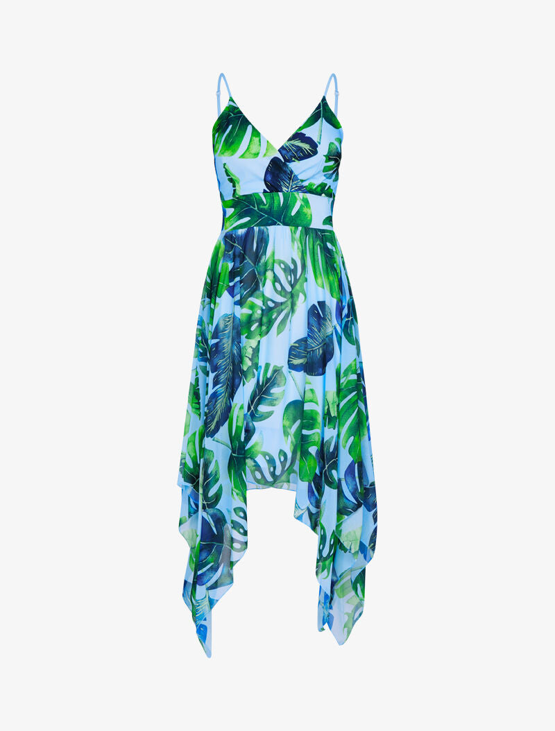 Robe asymétrique à imprimé tropical - bleu ciel - 1