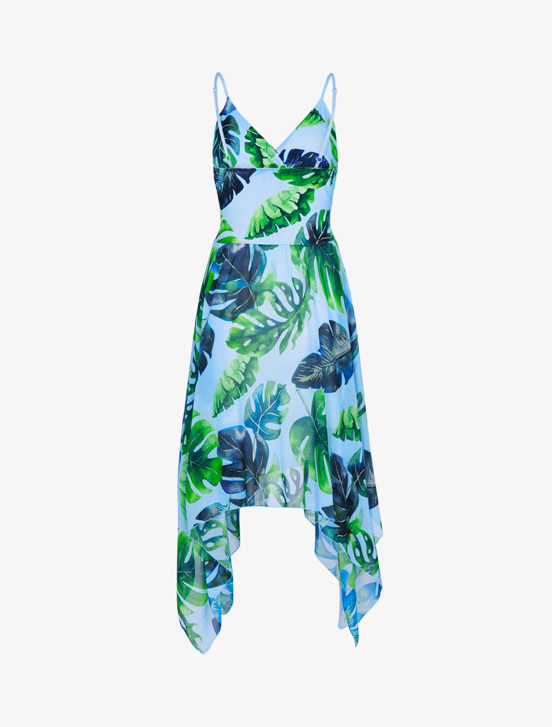 Robe asymétrique à imprimé tropical - bleu ciel - 2