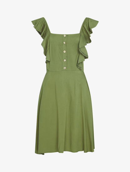 Robe fluide à épaules volantées - kaki - 2