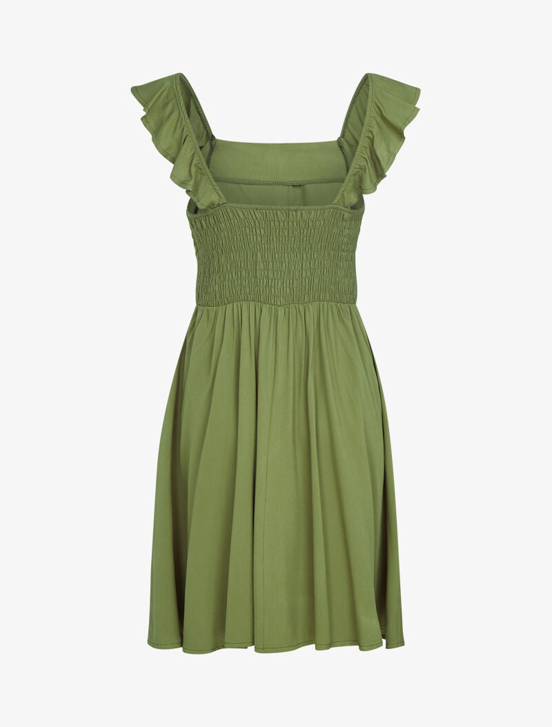 Robe fluide à épaules volantées - kaki - 3