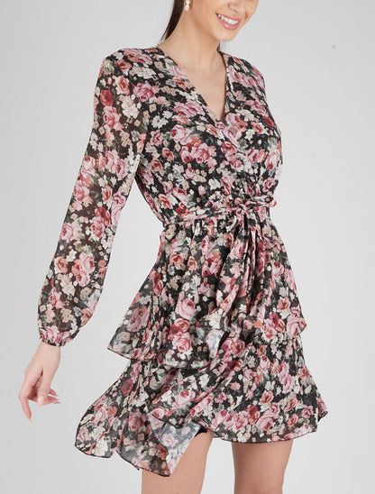 Robe à volants et imprimés - noir - 3