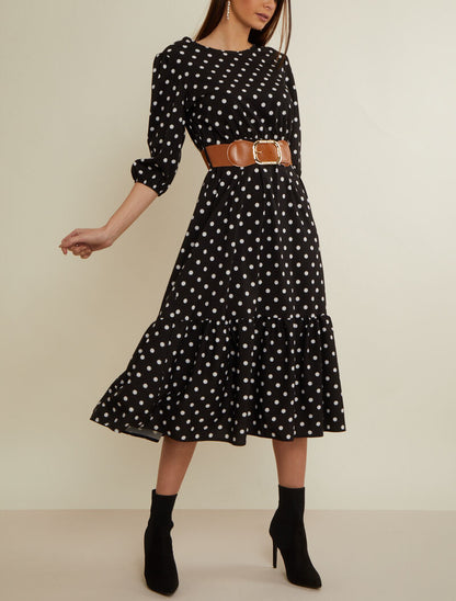 Robe à imprimé pois - noir - 1