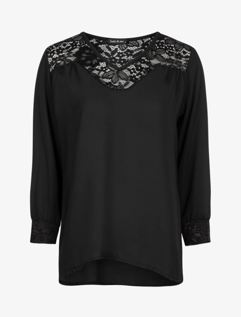 Blouse transparente à détails dentelle - noir - 3