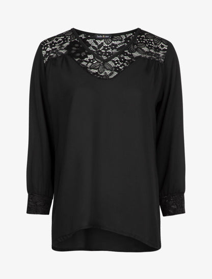 Blouse transparente à détails dentelle - noir - 3