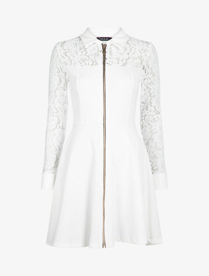 Robe à détails dentelle et zip contrastant - blanc - 3
