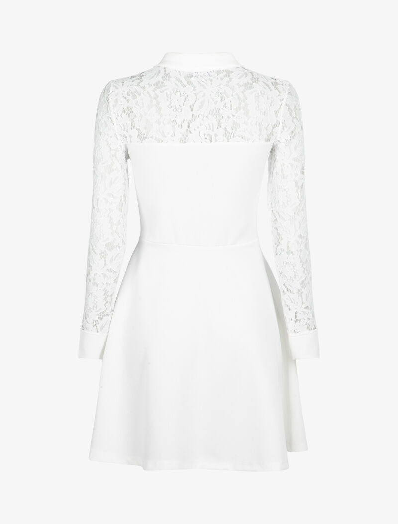 Robe à détails dentelle et zip contrastant - blanc - 2
