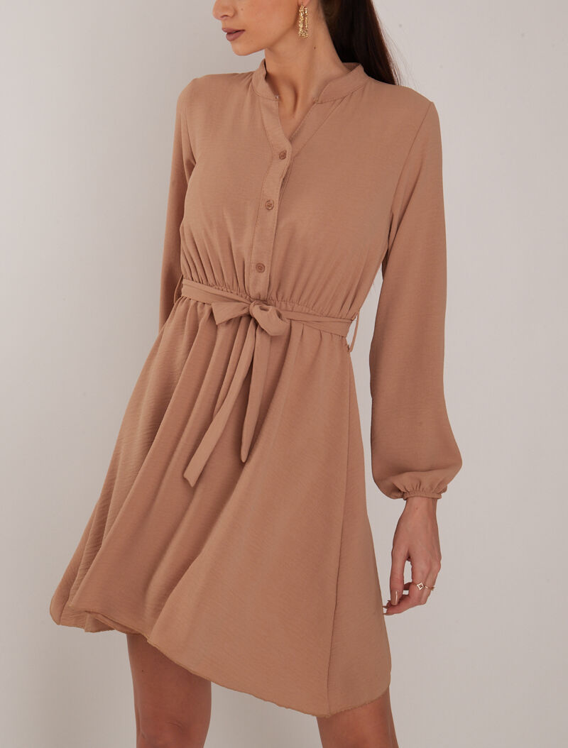Robe patineuse à col mao - camel - 4