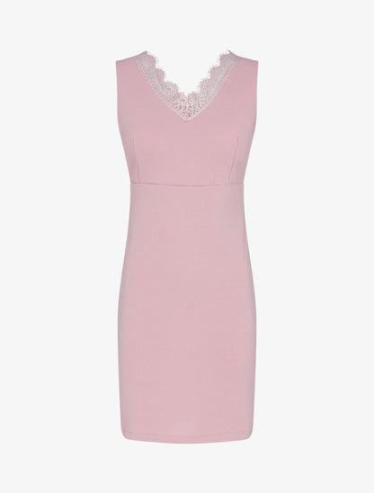 Robe moulante à détails dentelle - rose - 1