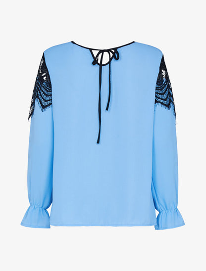 Blouse à empiècement dentelle - bleu ciel - 2