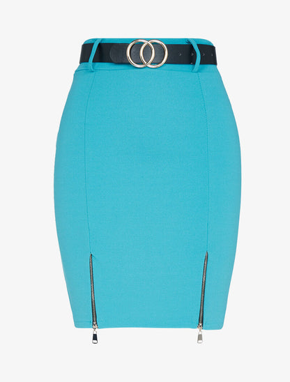 Jupe moulante à zips contrastants - turquoise - 2