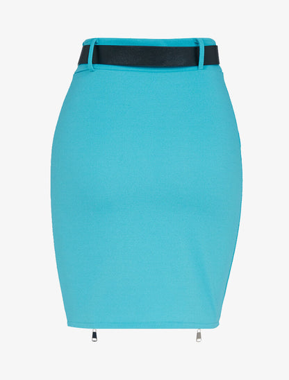 Jupe moulante à zips contrastants - turquoise - 3