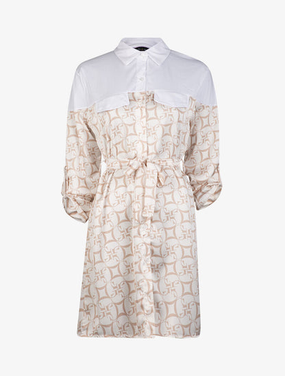 Robe chemise satinée à imprimés - beige - 2